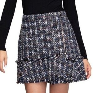 NEW Y2K Tweed Mini Skirt Womens L Plaid Boucle Textured Academia Whimsygoth Edgy
